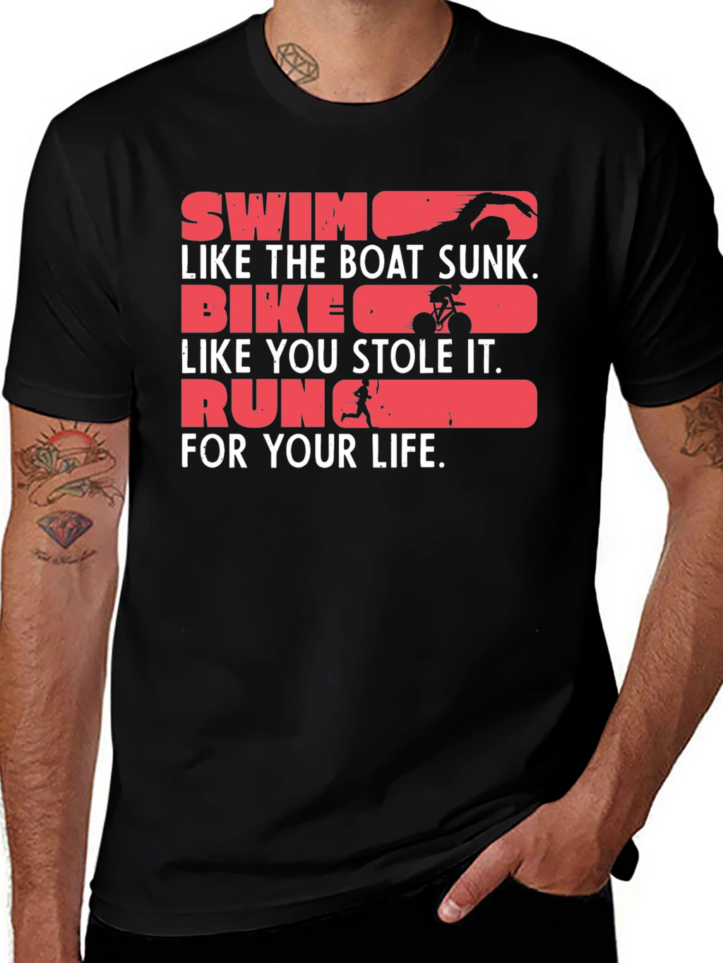 Triathlon Funny Graphic T-Shirt - Swim Bike Run