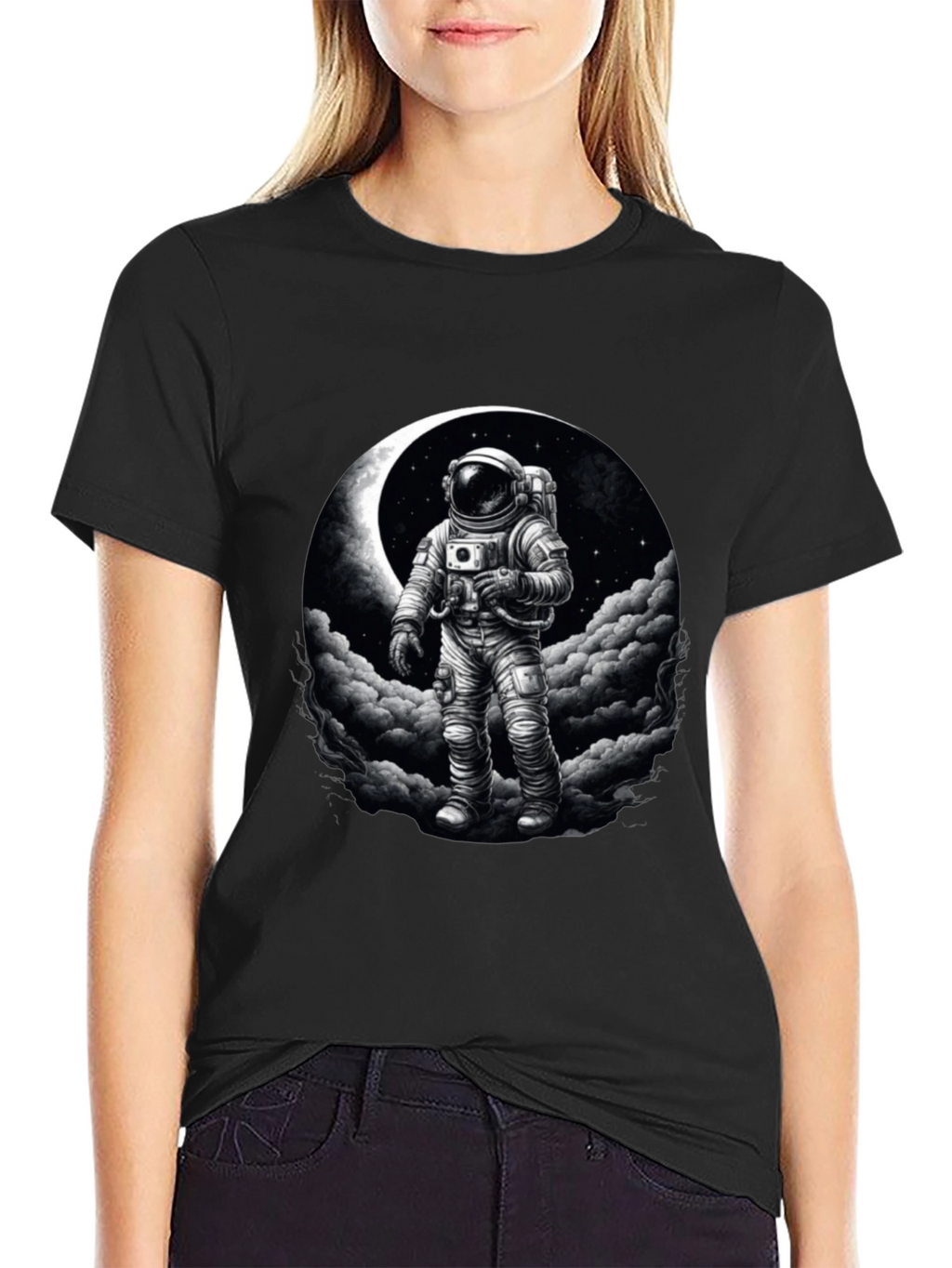 Astronaut Moon Graphic Black T-Shirt