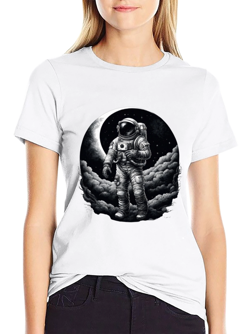 Astronaut Moon Graphic Black T-Shirt