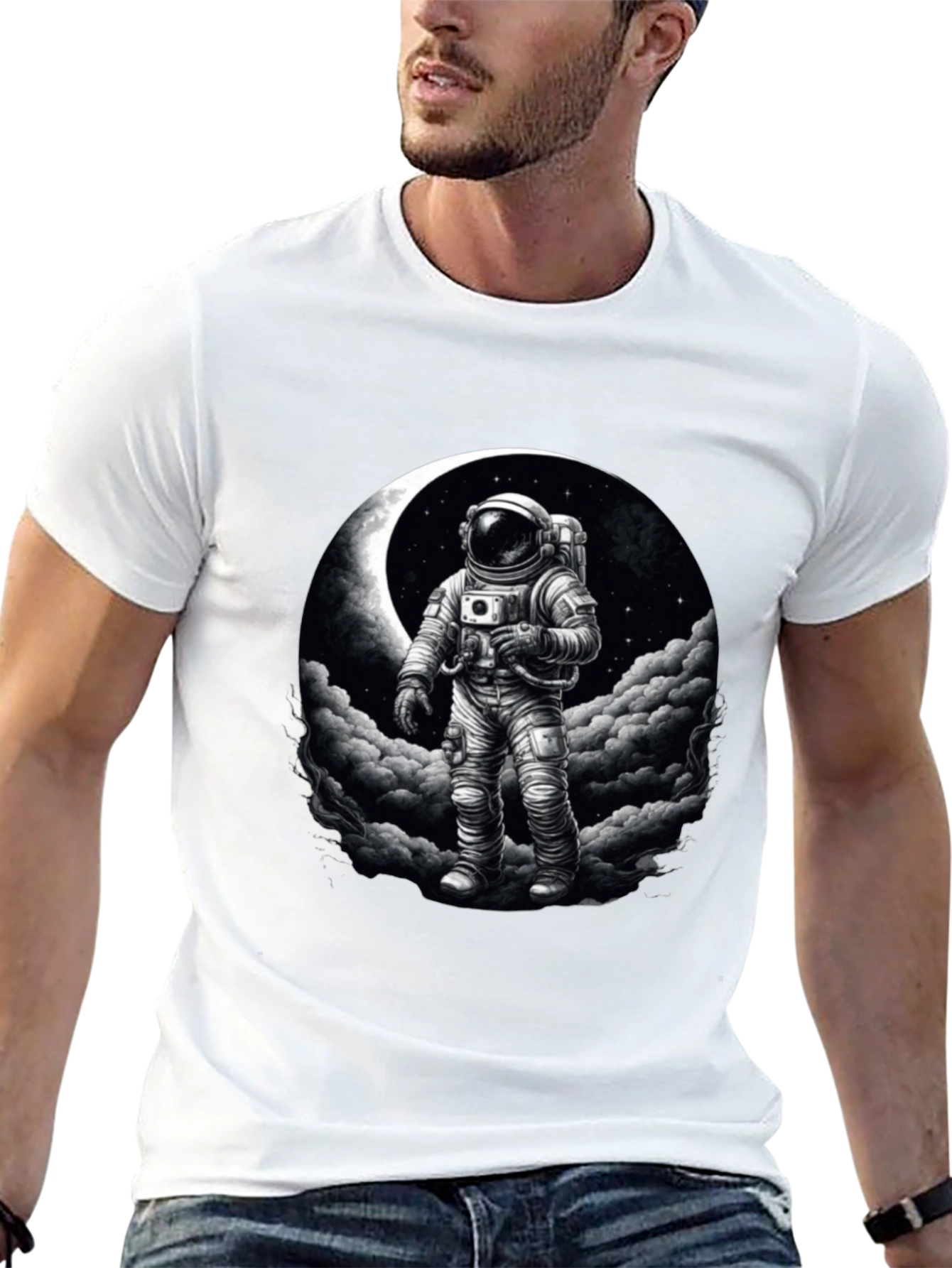 Astronaut Moon Graphic Black T-Shirt