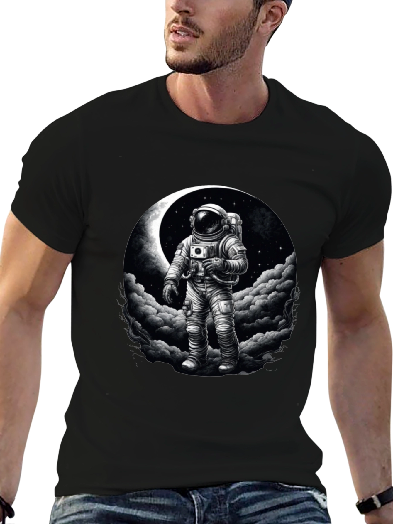 Astronaut Moon Graphic Black T-Shirt