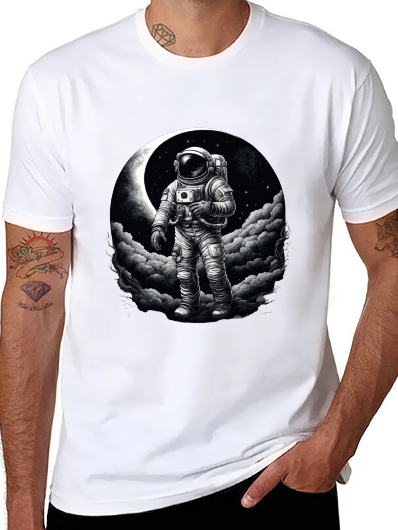 Astronaut Moon Graphic Black T-Shirt