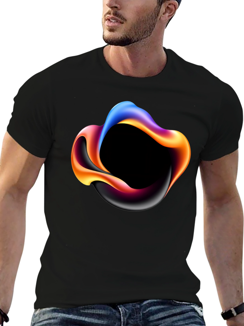 Abstract Swirl Graphic Mens Black T-Shirt