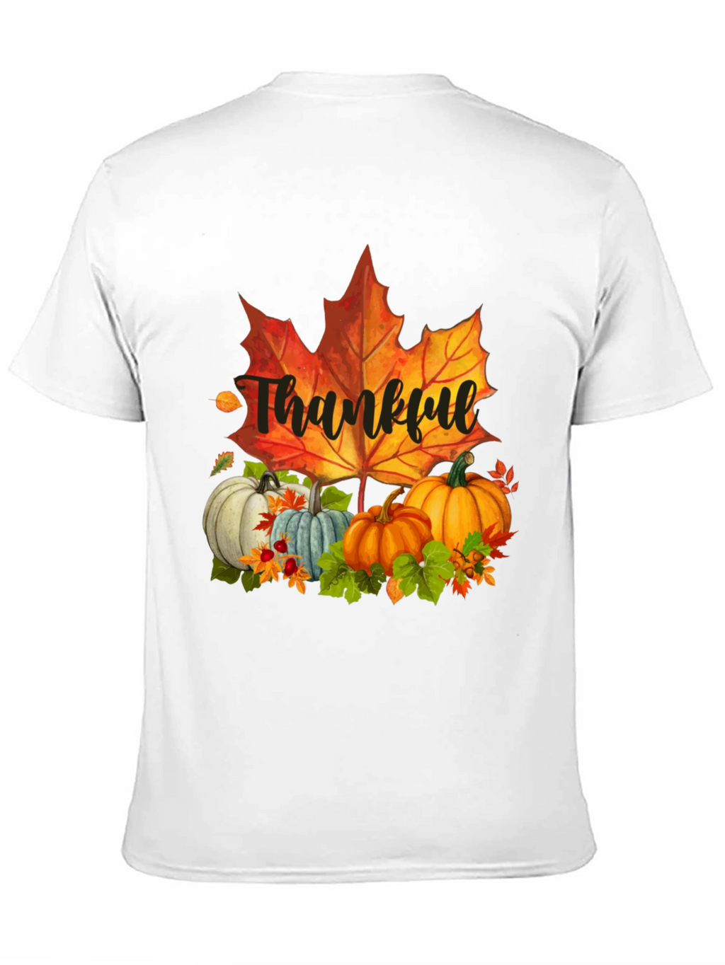 Thankful Fall T-Shirt: Pumpkins and Maple Leaf