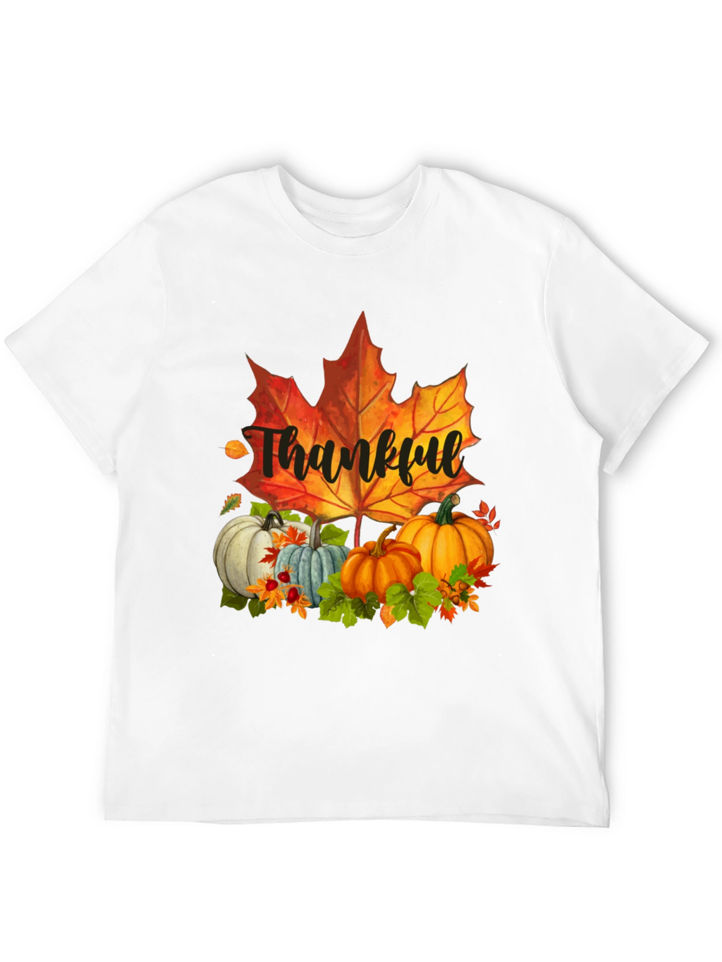 Thankful Fall T-Shirt: Pumpkins and Maple Leaf
