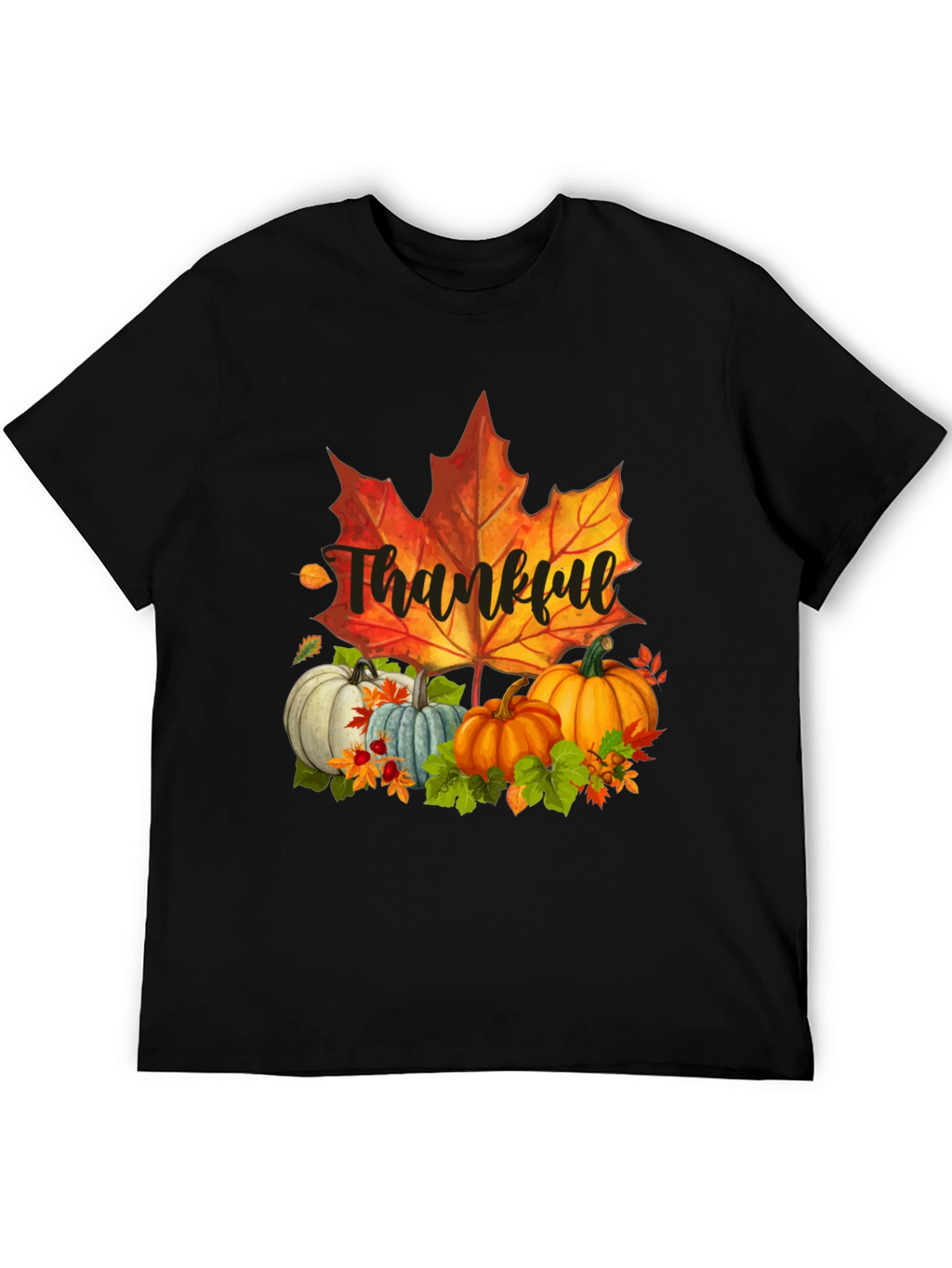 Thankful Fall T-Shirt: Pumpkins and Maple Leaf