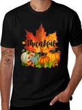 Thankful Fall T-Shirt: Pumpkins and Maple Leaf