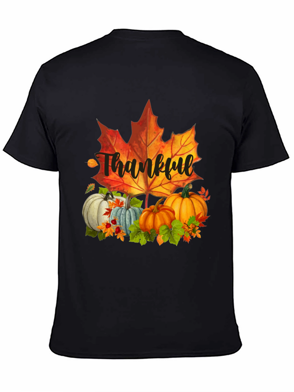 Thankful Fall T-Shirt: Pumpkins and Maple Leaf