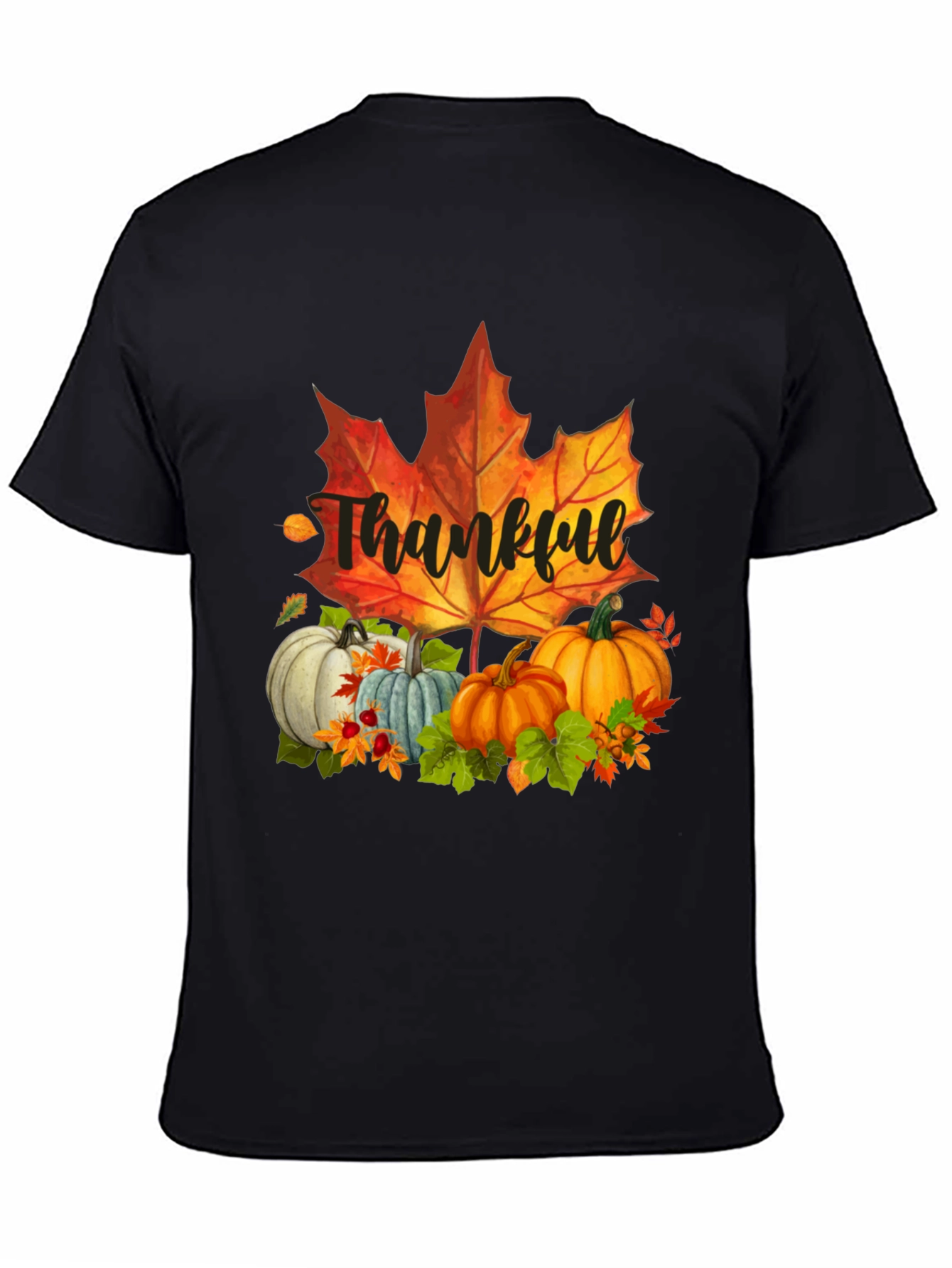 Thankful Fall T-Shirt: Pumpkins and Maple Leaf