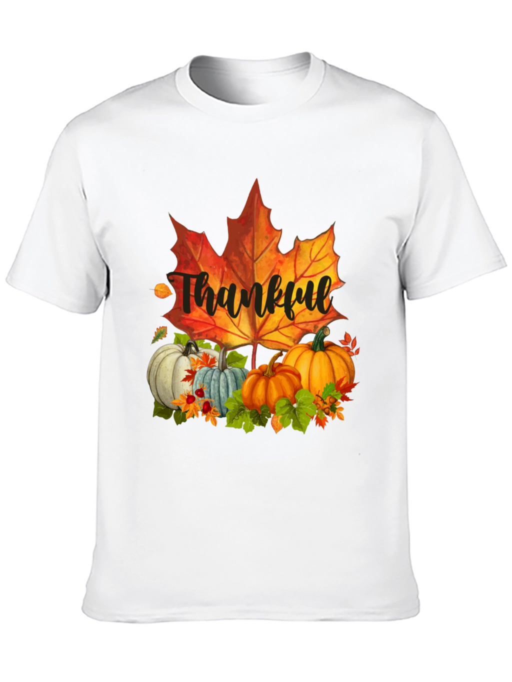 Thankful Fall T-Shirt: Pumpkins and Maple Leaf