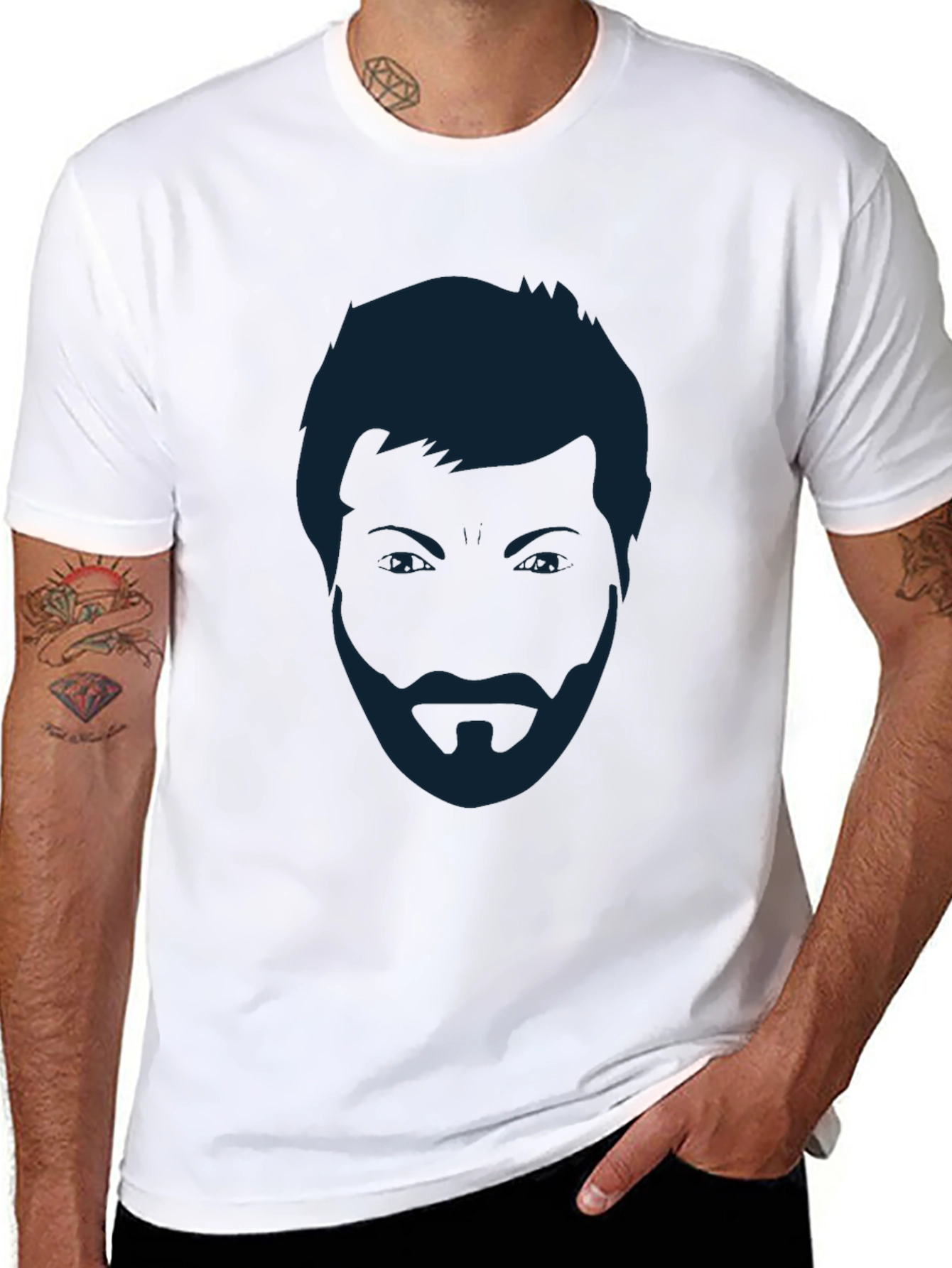 Mens Black T-Shirt - Abstract Face Graphic