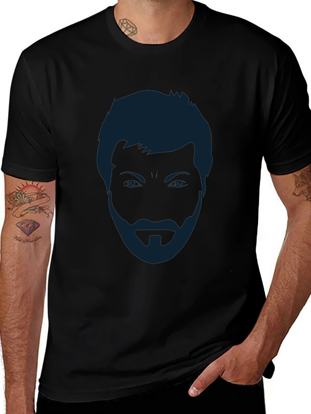 Mens Black T-Shirt - Abstract Face Graphic