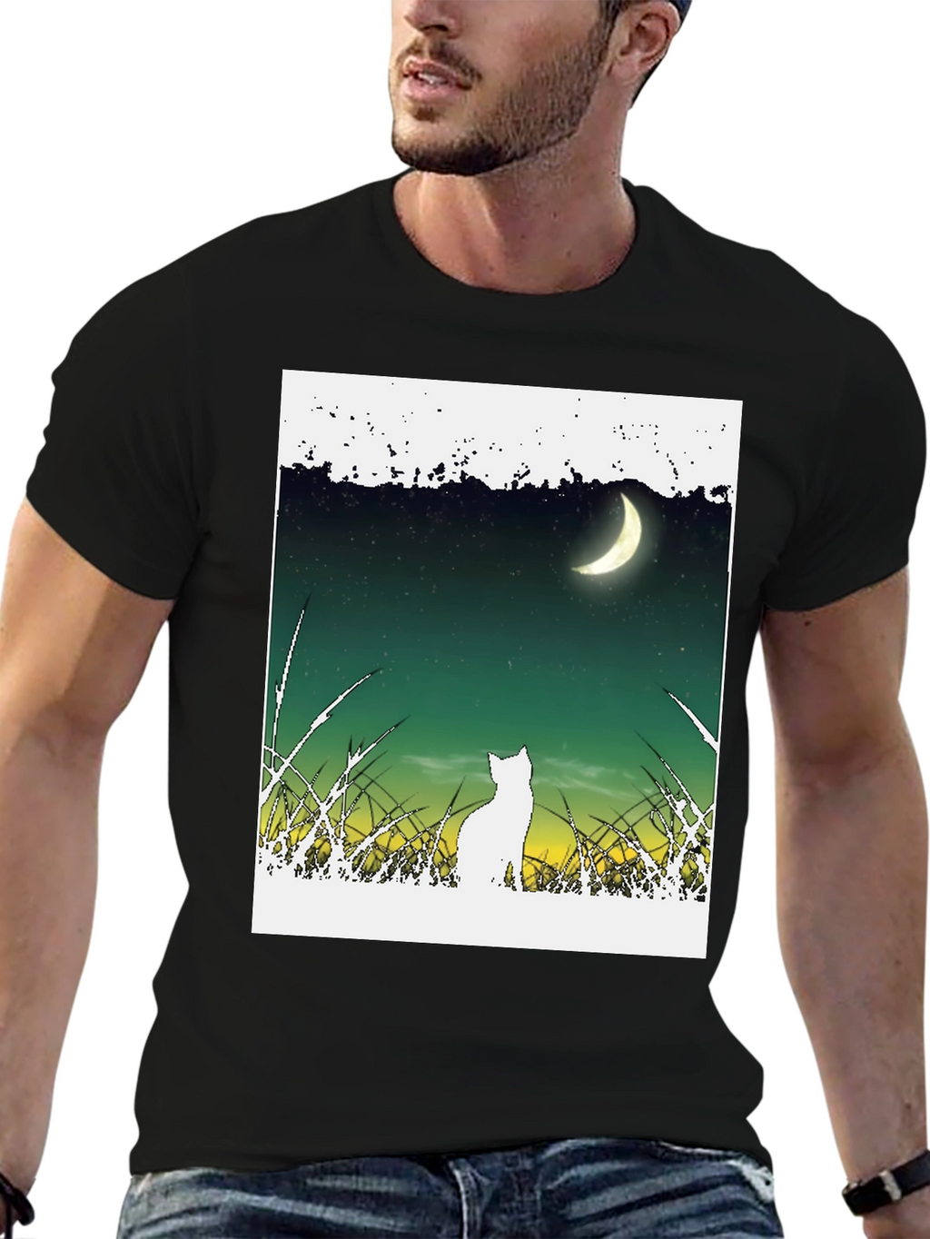 Cat Moon T-Shirt - Unique Graphic Tee