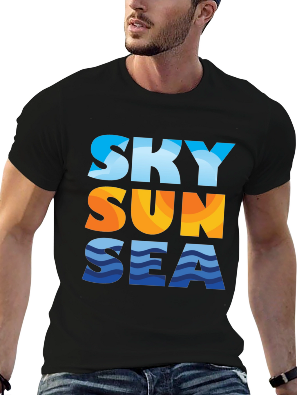 Sky Sun Sea Graphic Tee - Black T-Shirt