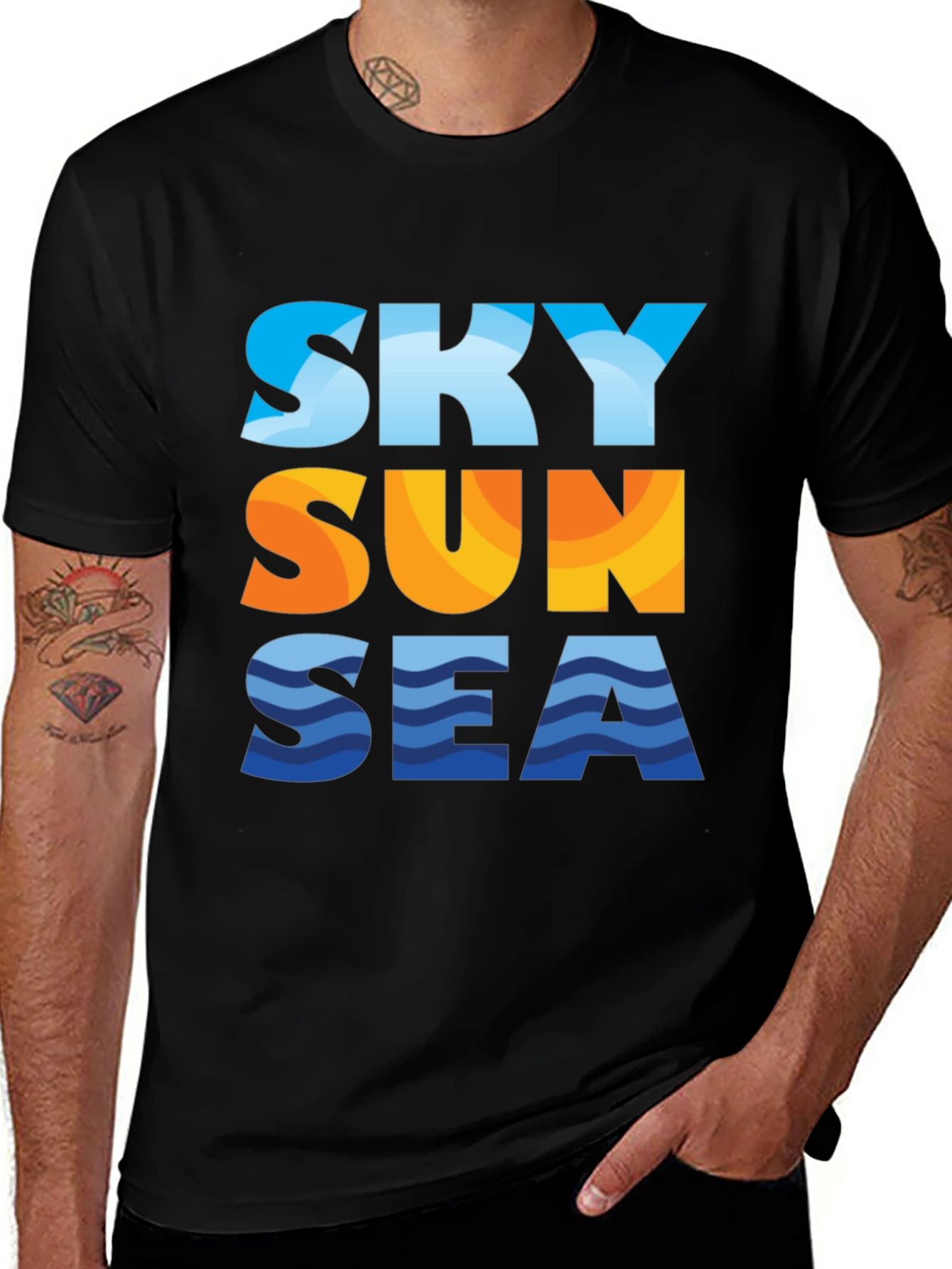 Sky Sun Sea Graphic Tee - Black T-Shirt