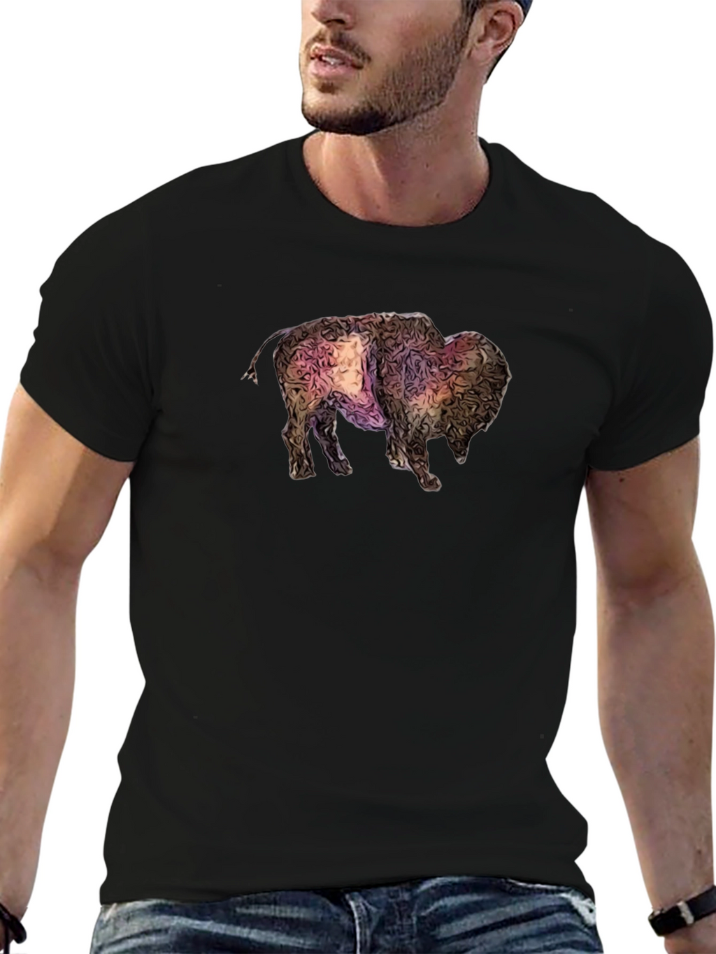 Abstract Bison Graphic Tee - Black