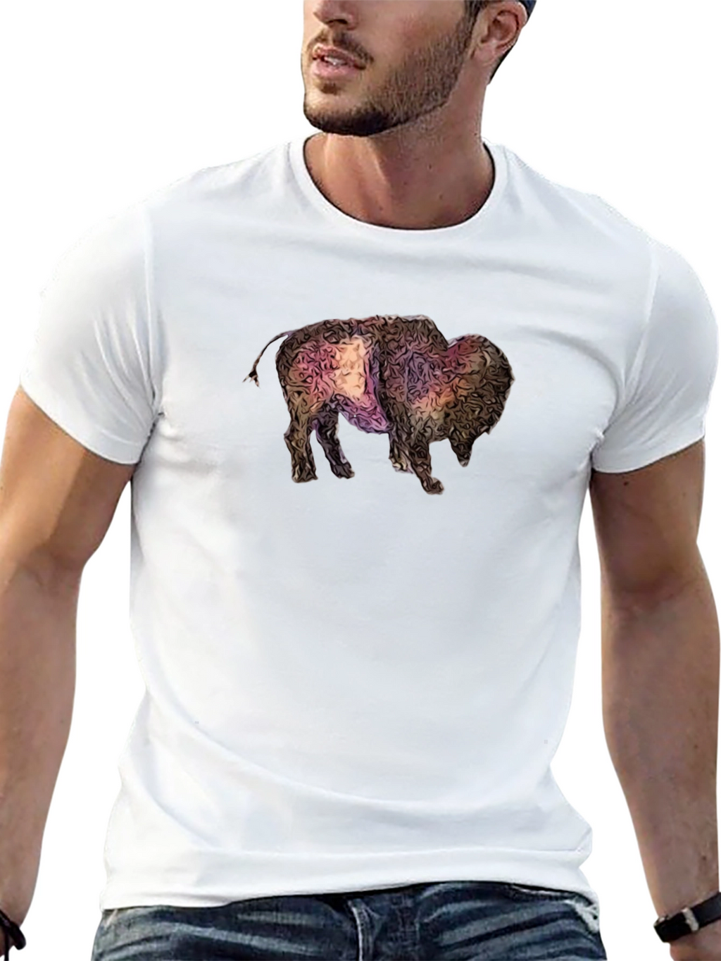 Abstract Bison Graphic Tee - Black