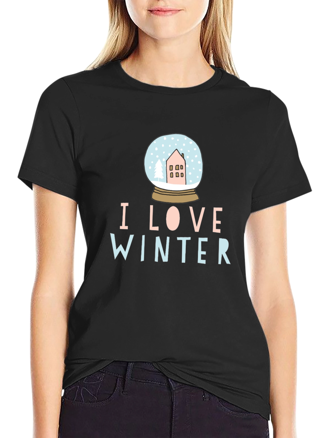 I Love Winter Snow Globe Black Graphic Tee