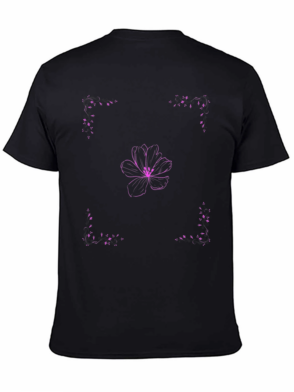 Floral Design Black T-Shirt