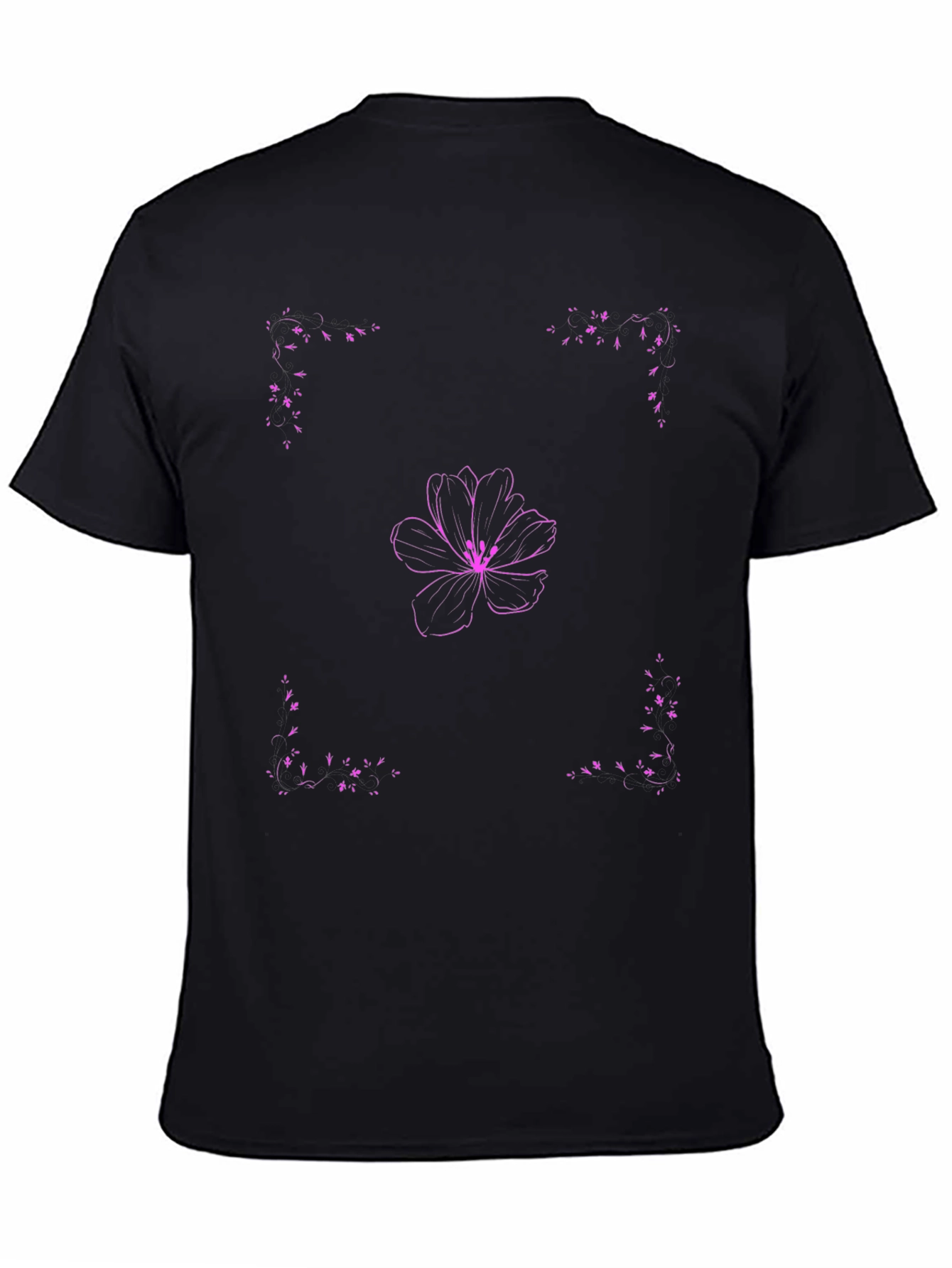Floral Design Black T-Shirt
