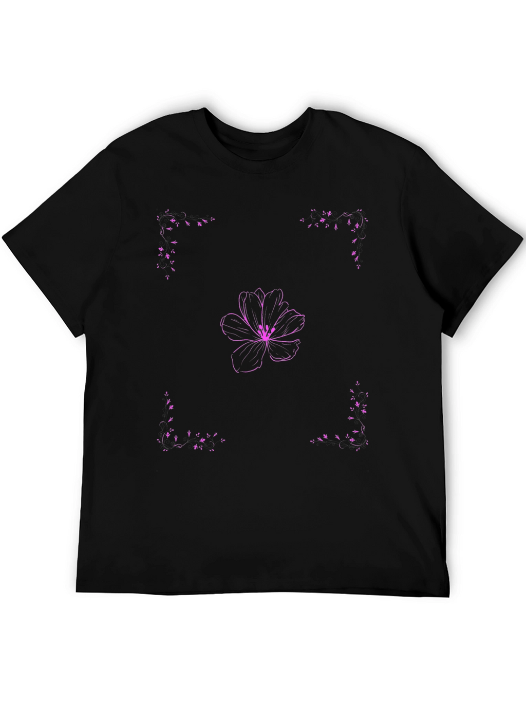 Floral Design Black T-Shirt