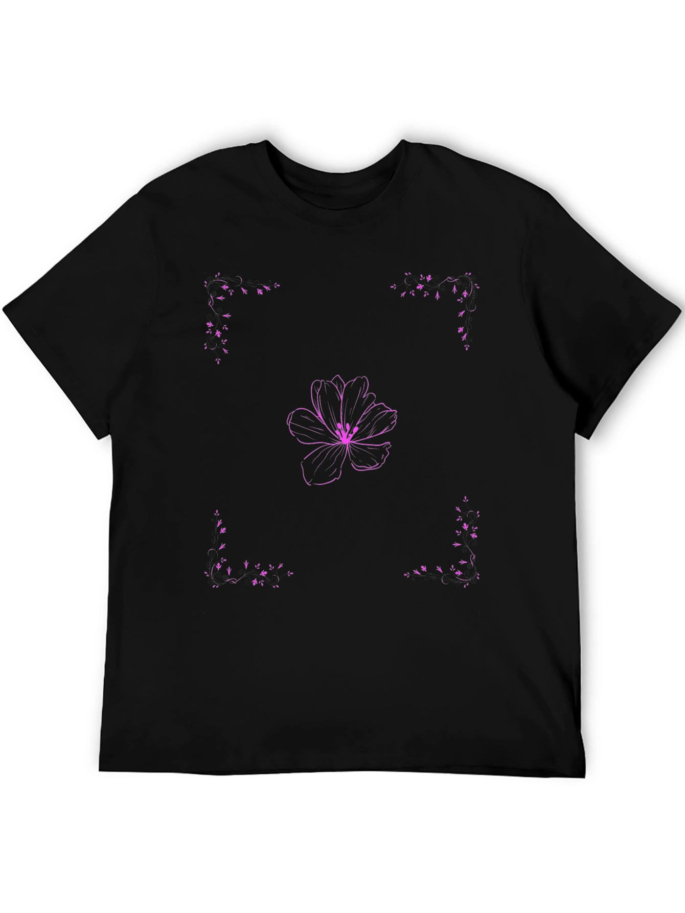 Floral Design Black T-Shirt
