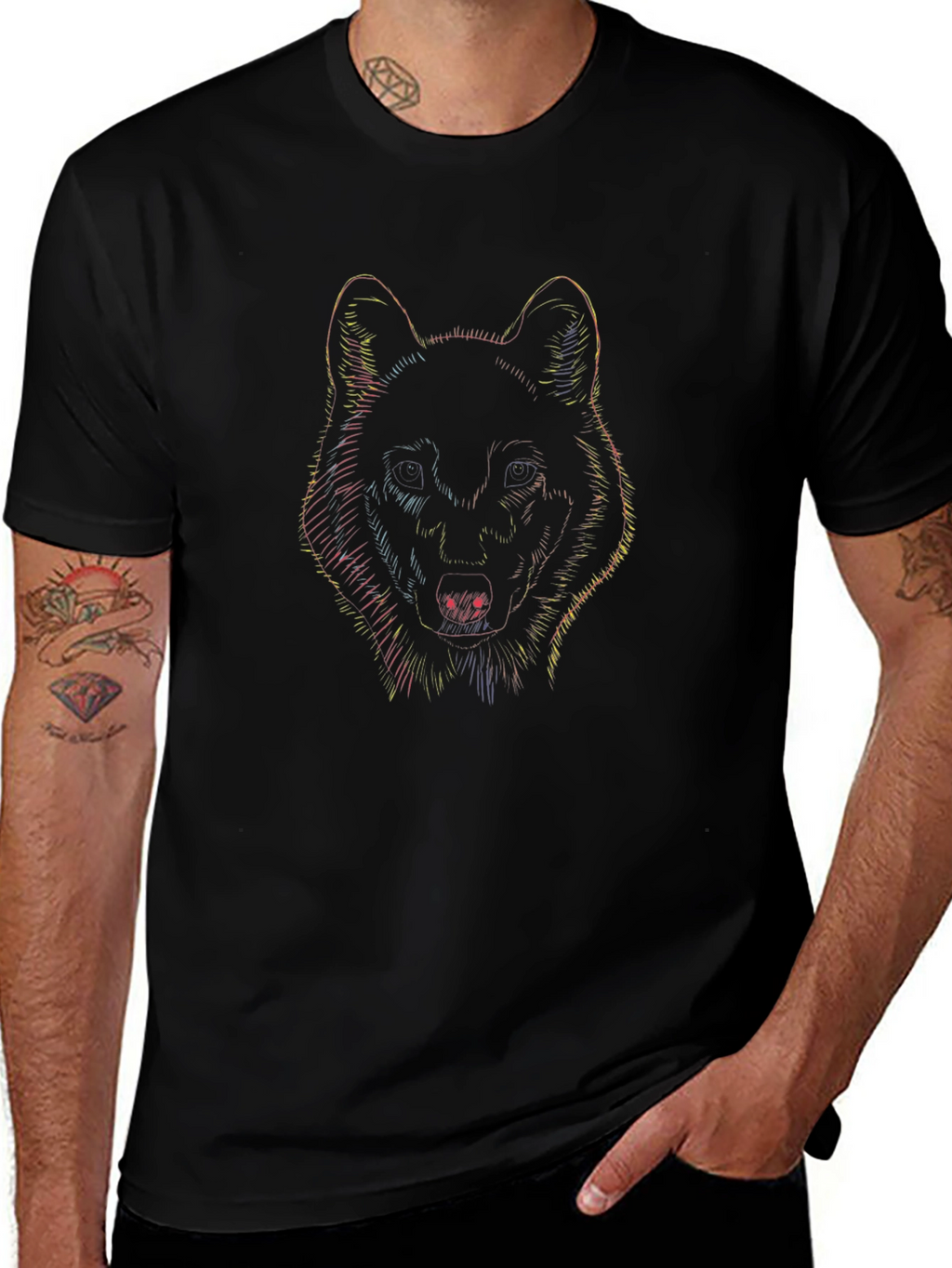 Wolf Graphic Print Black T-Shirt for Men