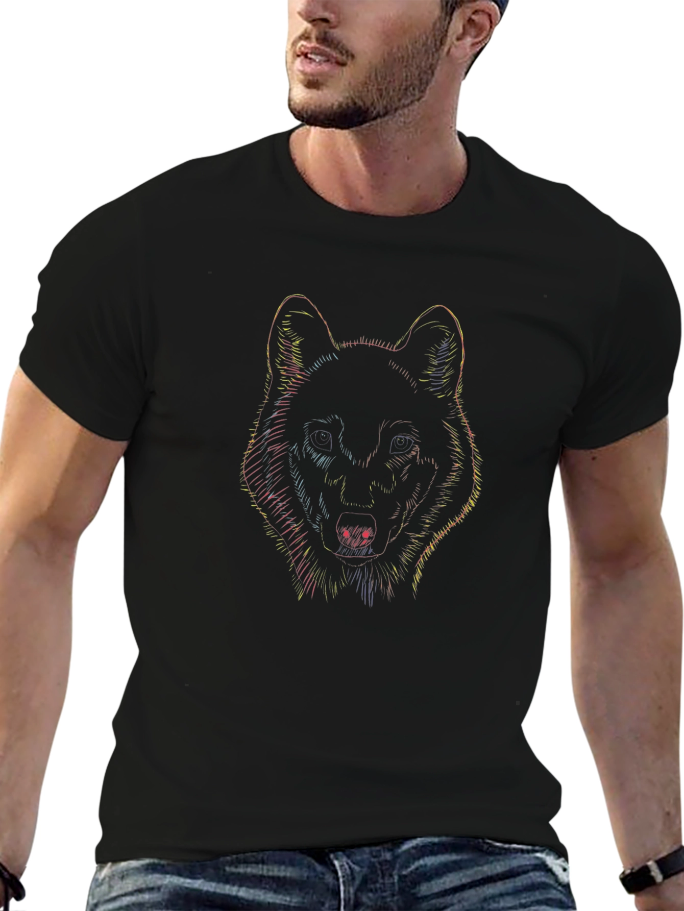 Wolf Graphic Print Black T-Shirt for Men