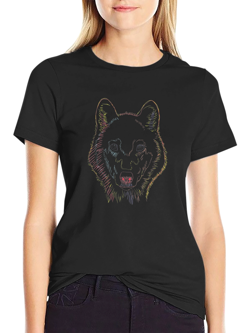 Wolf Graphic Print Black T-Shirt for Men
