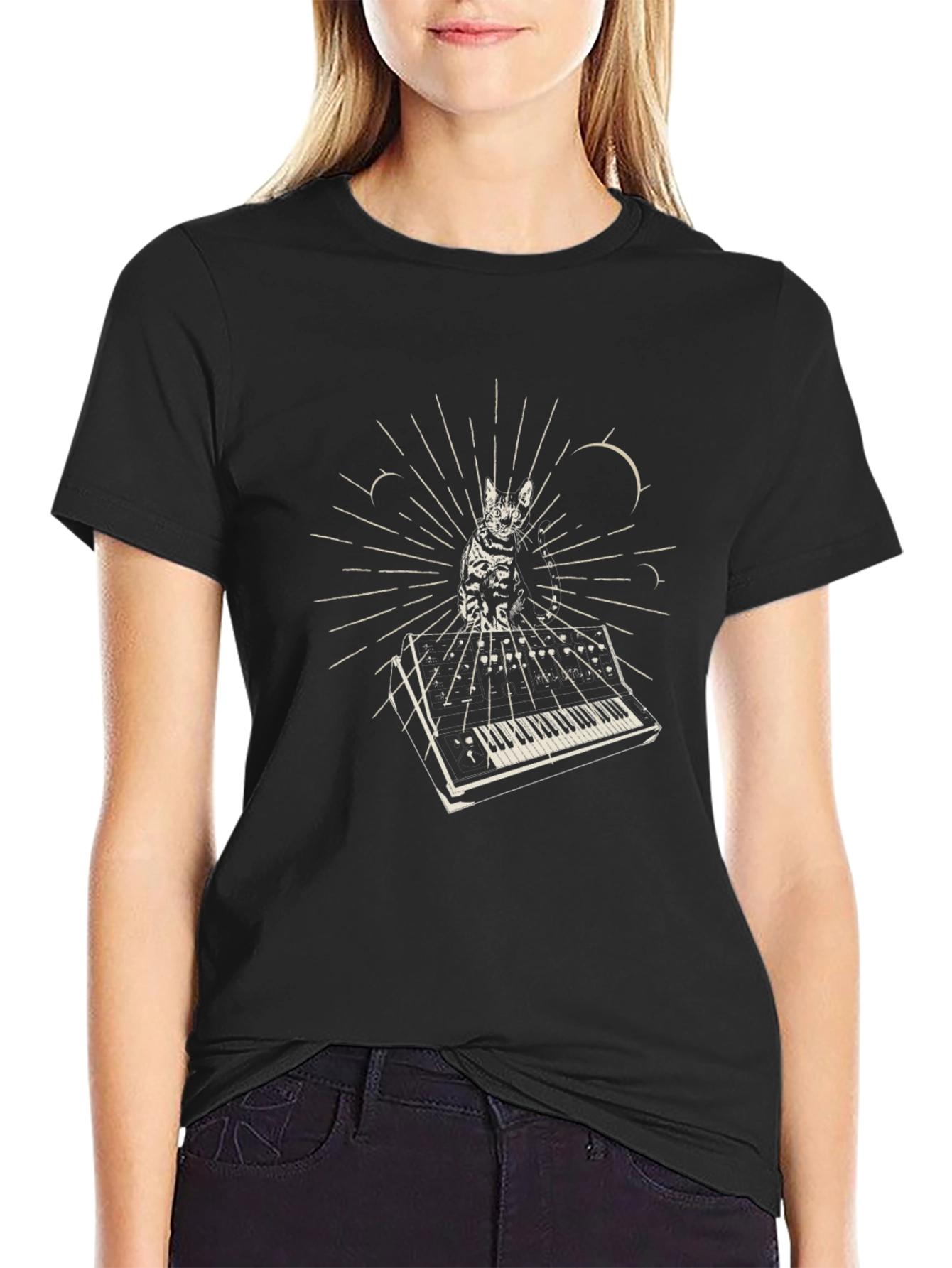 Cat Keyboard T-Shirt - Black Cotton Blend