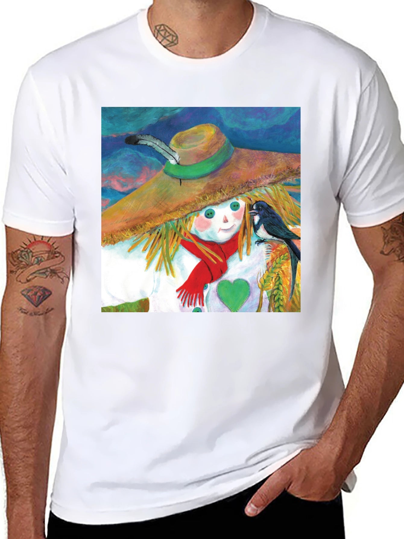 Scarecrow T-Shirt with Bird Design