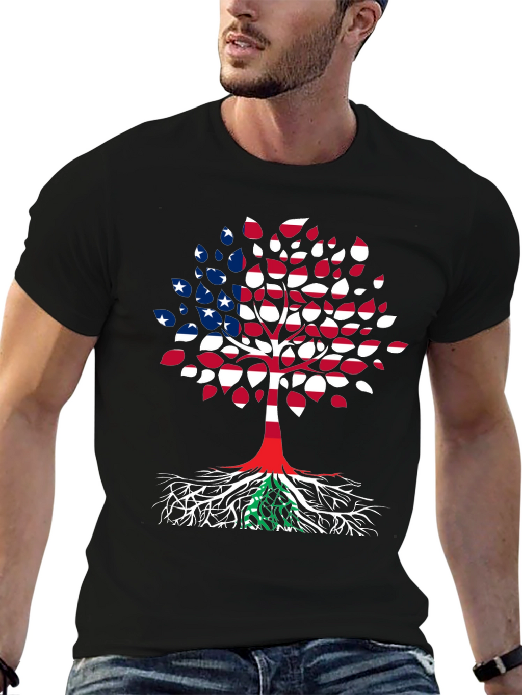 USA Lebanon Flag Tree T-Shirt