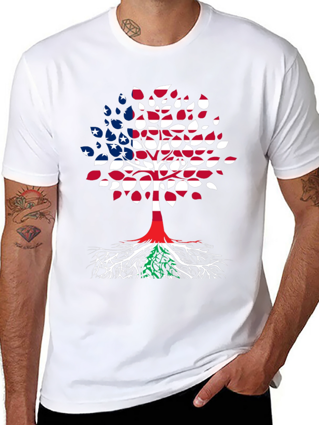 USA Lebanon Flag Tree T-Shirt