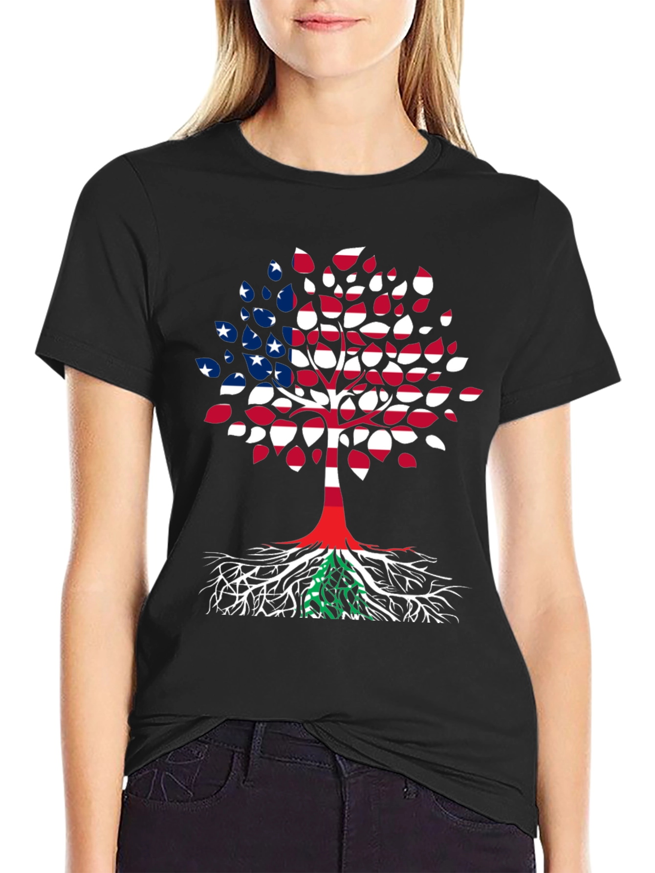 USA Lebanon Flag Tree T-Shirt