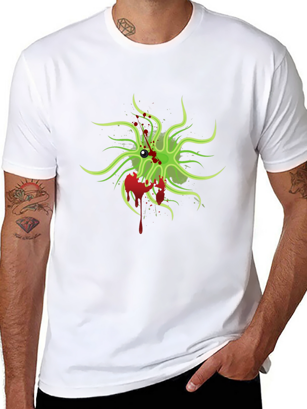 Mens Black T-Shirt with Green Monster Graphic