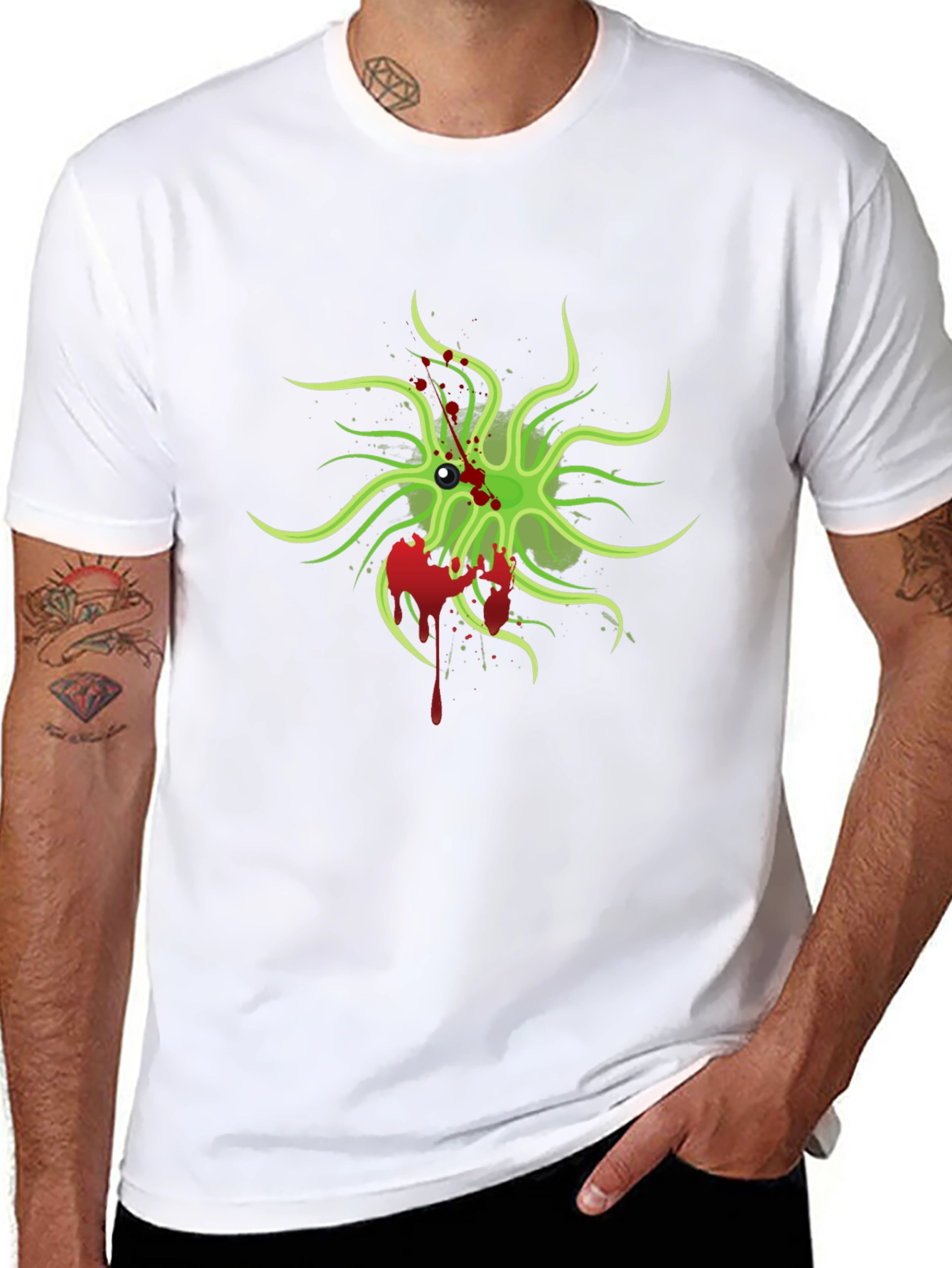 Mens Black T-Shirt with Green Monster Graphic