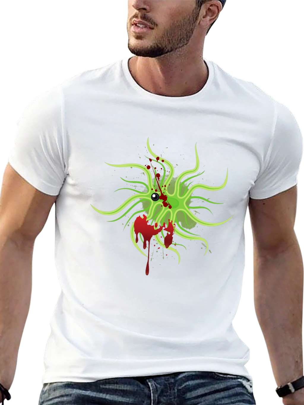 Mens Black T-Shirt with Green Monster Graphic
