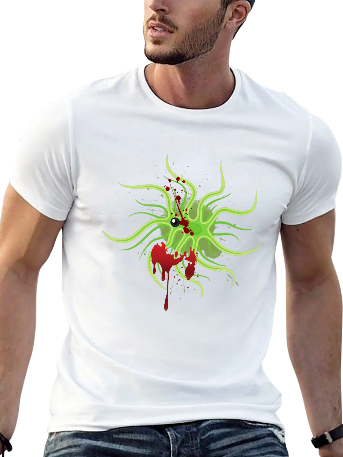 Mens Black T-Shirt with Green Monster Graphic
