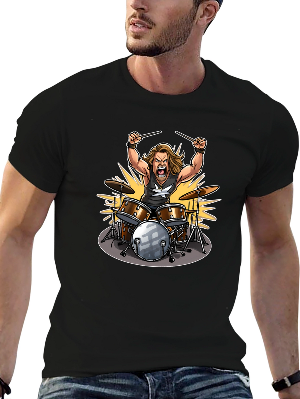 Drummer Graphic Tee - Rock Star Design