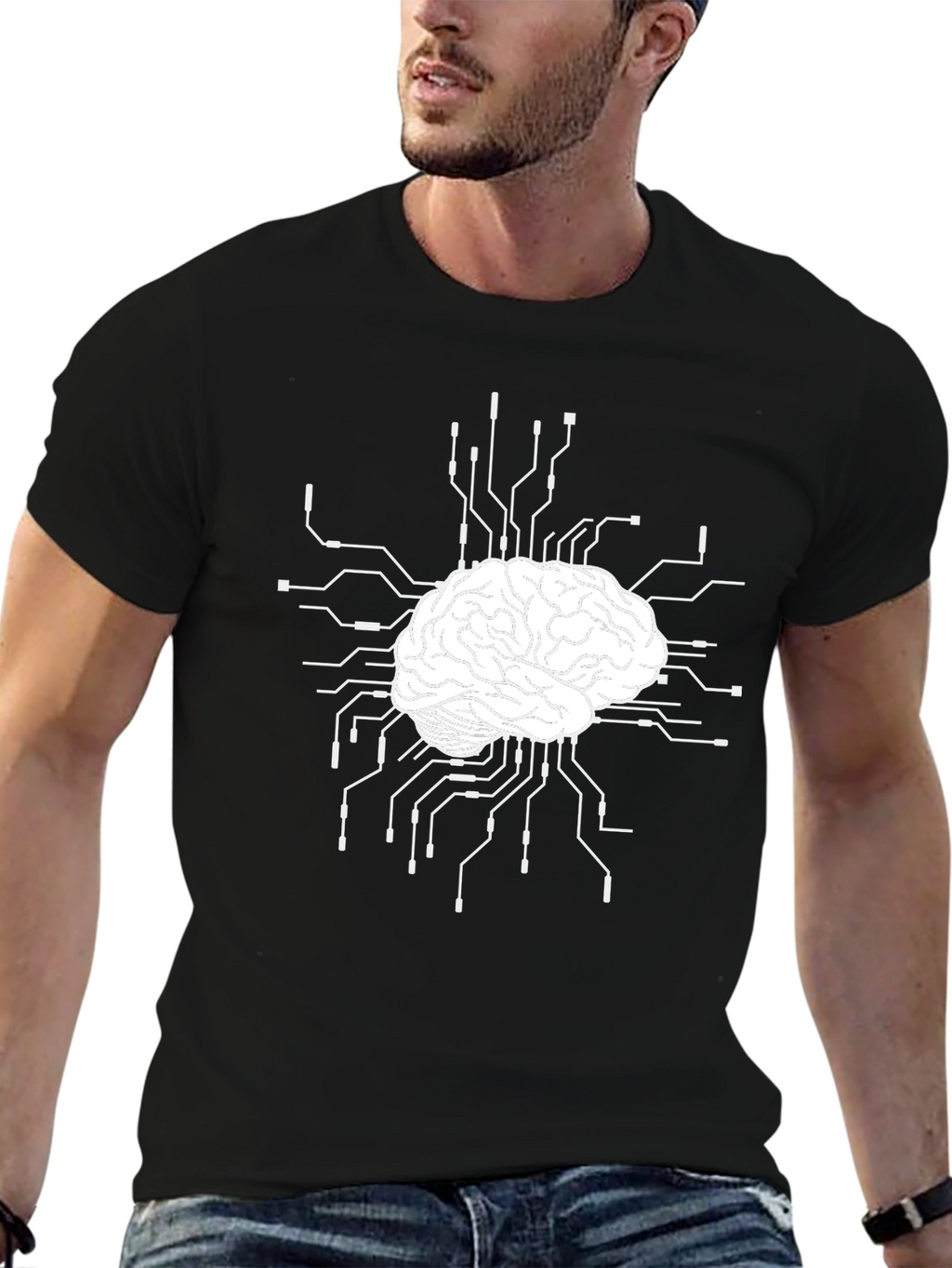 Brain Circuit T-Shirt - Black Cotton Blend Tee