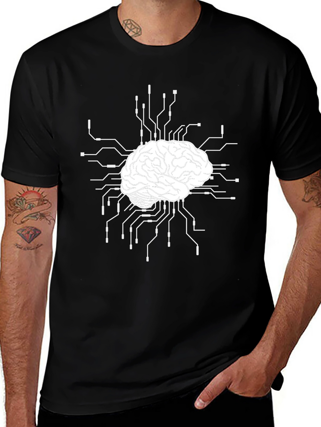 Brain Circuit T-Shirt - Black Cotton Blend Tee