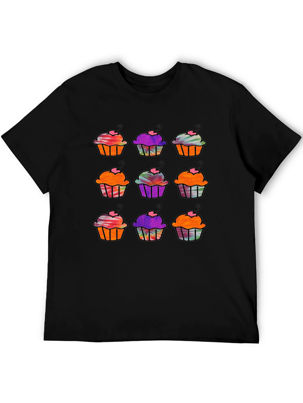 Cupcake Pattern Black T-Shirt