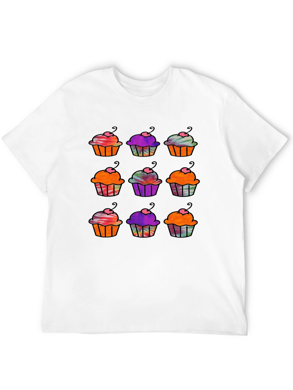 Cupcake Pattern Black T-Shirt