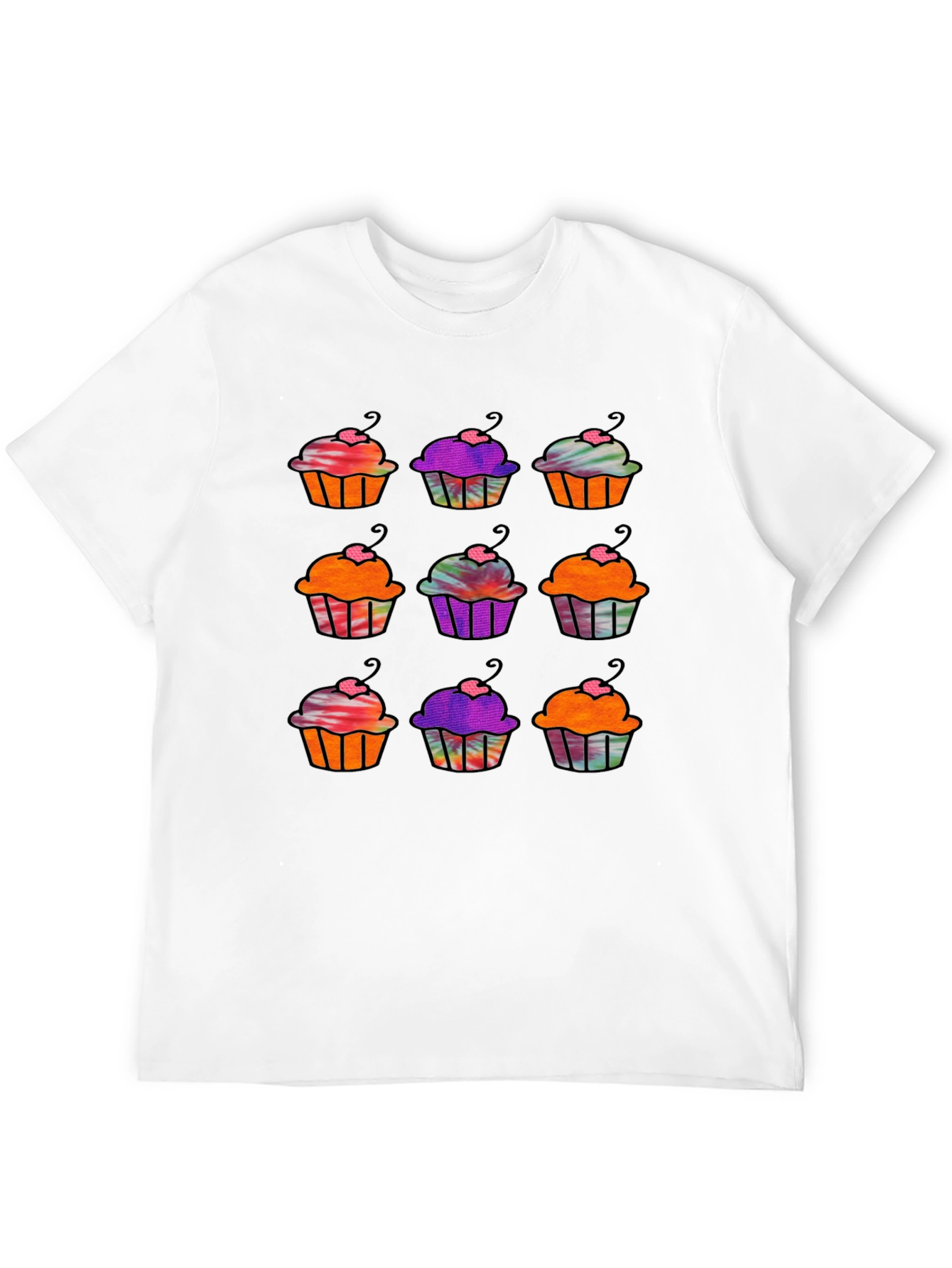 Cupcake Pattern Black T-Shirt