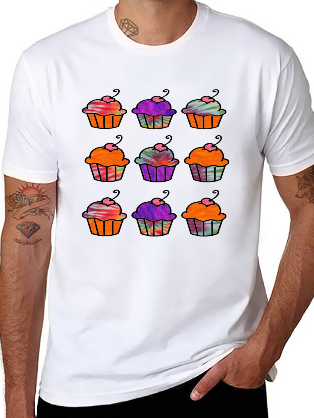 Cupcake Pattern Black T-Shirt