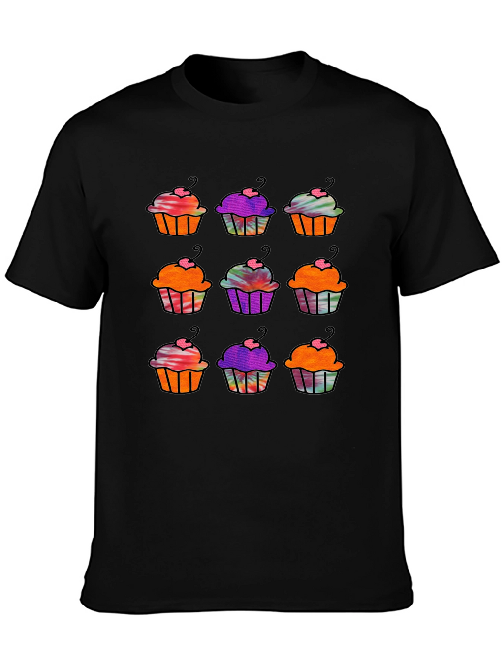 Cupcake Pattern Black T-Shirt