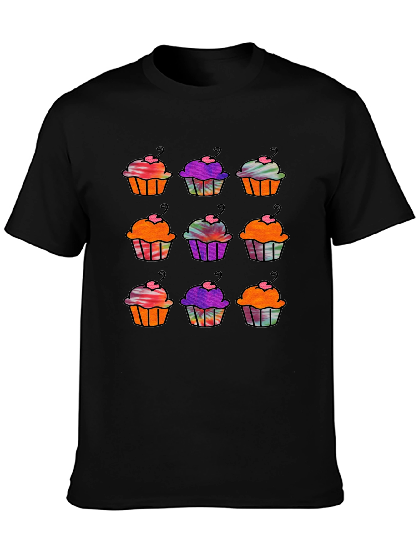 Cupcake Pattern Black T-Shirt