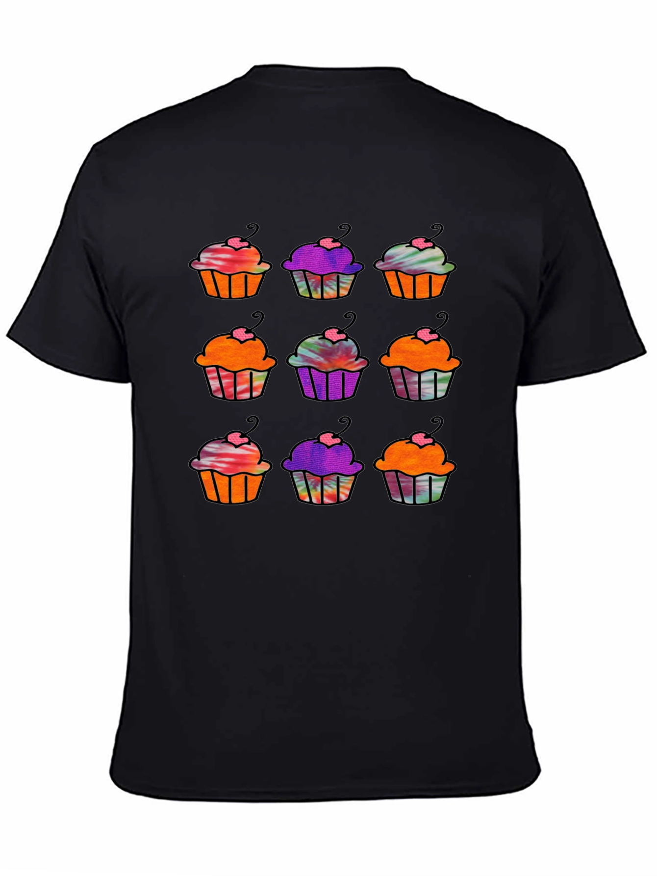 Cupcake Pattern Black T-Shirt