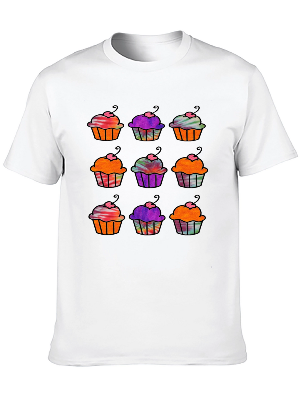Cupcake Pattern Black T-Shirt