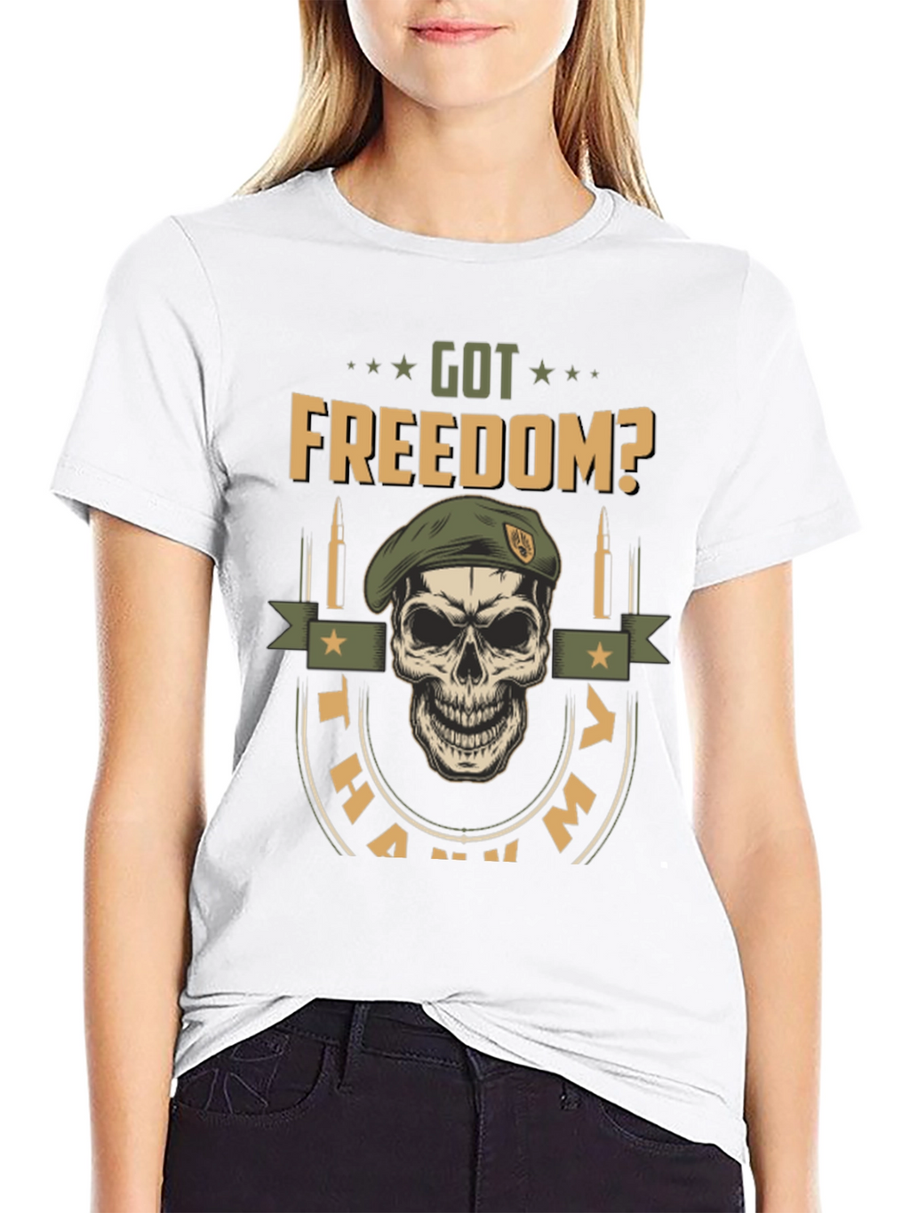 Got Freedom? Skull Graphic Tee - Military Tribute